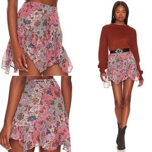 FREE PEOPLE Women’s Pink Floral Sammy Skirt Size XL Ruffles Boho Mini Travel